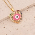 Golden heart necklace with rainbow gemstones and evil eye enamel charm on stone base - Rose Red (5#)