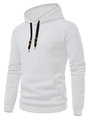 Detail of white waffle knit texture and black drawstrings on a men's hooded sweatshirt - S / White
