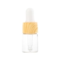 Transparent glass dropper bottle with wood grain collar and white bulb for essential oils - 5ml