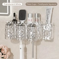 Glacier texture wall-mounted toothbrush holder with 3 transparent cups and dispenser - Transparent Silver 3 Cups + Toothpaste Squeezer