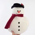 Christmas snowman plush pillow featuring a red scarf and black hat with holiday decor - Snowman