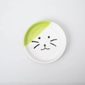 White and green ceramic cat face plate with whiskers for flat-faced pet breeds - Green Cat Face Plate