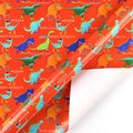 Red dinosaur themed birthday gift wrapping paper with cartoon dino squad on skateboards - Red Dinosaur / 0.43*3m