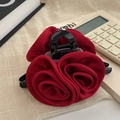 Elegant red satin rose flower hair claw clip in a French vintage style for women - Red