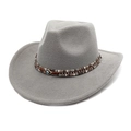 Detail of grey felt cowboy hat featuring silver studs and a blue evil eye charm detail - M(56-58cm) / Light Gray