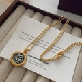 Retro golden necklace with silver coin portrait pendant on a luxury display card - XL0212-Vintage Coin Portrait Relief Necklace