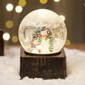 Christmas musical snow globe with snowman family and tree on bronze base - Square Box Water Globe Snowman