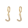 18K gold plated hoop earrings with micro-pave zircon letter J pendant charms - Letter J