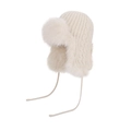 Cappello invernale in maglia bianco crema con fodera in ecopelliccia e paraorecchie - Beige (6019)
