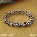 Bracciale in acciaio inossidabile argento antico con texture a scaglie e stile punk retro - 220x11mm / Argento Antico