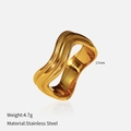 Golden irregular wave stainless steel ring with 17mm inner diameter and 4.7g weight - Sandblasted Shiny Style (YHTSR-2501178)