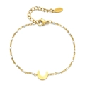 Gold stainless steel bracelet with white enamel crescent moon charm and lobster clasp - Moon - White Beads