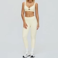 Ensemble de yoga deux pièces jaune crème avec brassière torsadée et legging taille haute - S / Soutien-gorge de sport + Leggings / Jaune Abricot