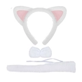 Set da 3 pezzi con orecchie da gatto bianche in peluche, cerchietto, papillon e coda - Set da 3 Pezzi Bianco