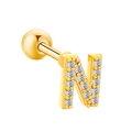 Golden letter N stud earring with cubic zirconia stones and screw ball backing - Letter N