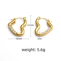 Detailed view of 18k gold heart earrings with zircon inlay and exact dimensions - Yellow Heart Shaped / 18K Gold