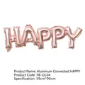 Rose gold HAPPY balloon banner made of premium aluminum foil, size 59cm x 90cm - Cursive HAPPY Balloon (Rose Gold)