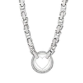 Collier chaîne byzantine argentée avec pendentif cœur ajouré orné de strass étincelants - Collier en Acier (KN235260-Z)