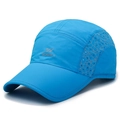 Quick-dry breathable sports sun hat in bright blue with geometric laser-cut side vents - Lake Blue