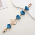 Zinc alloy bracelet featuring blue plush hearts and golden electrocardiogram pendant - Heart Beat / Blue