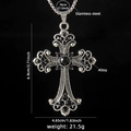 Silver cross pendant necklace with black gems and 70cm stainless steel chain - Silver/Black Zirconia