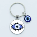 Blauer türkischer Evil Eye Schlüsselanhänger mit Silberlegierung und Glasperlen - Böses Auge mit Wimpern