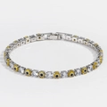 Detail showing 4mm silver tennis chain with yellow evil eye charms and cubic zirconia - Yellow Platinum