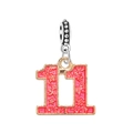 Detailed view of pink enamel number 11 charm pendant with golden floral engraved texture - Number-11