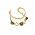 Vintage golden double-layered ring with three oval green malachite stones - Double Layer Three Oval Green Stones (9#)