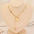 Detail of layered gold heart and star pendants on O-chain and bead chain necklace - Star Heart Bead Combo Style (3#)
