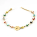 Multicolor Evil Eye charm bracelet with gold finish and engraved letter X tag - Letter X