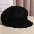 Elegant black wool newsboy cap with leaf-shaped embellishment for winter fashion - M(56-58CM) Adjustable / Black