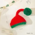 Mini red and green knitted Christmas hat ornament for tree decoration and pets - Knitted Pompom Mini Hat