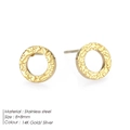 Pendientes de botón de acero inoxidable martillado de 8mm bañados en oro 18K - Círculo Martillado (YE14990)
