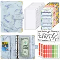 Raccoglitore budget A6 in pelle PU marmo blu con buste trasparenti e fogli spesa - Set A6 / Marmo Viola