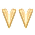 Detail of 18K gold-plated V-shaped stud earrings with a high-polished mirror finish - 18K Gold Plated Long Heart (WG0278)