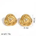 Pendientes de nudo retorcido en acero inoxidable chapado en oro de 18k con medidas - Nudo Trenzado de Tres Hebras (TE60646-G) / Dorado