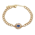 Goldenes Gliederkettenarmband mit buntem Evil-Eye-Anhänger und Kristallbesatz - CB0072-Runder Bunter Zirkon