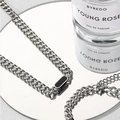 Silver stainless steel Cuban chain necklace with minimalist black rectangular pendant - Black Shell Cuban Necklace 50+5CM