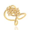 Elegant gold plated ring with micro-paved rectangular zircon in a layered design - Crisscross Baguette Design