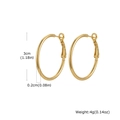 Dettaglio di orecchini a cerchio dorati da 3 cm con finitura opaca e misure precise - Oro 30mm