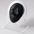 Black silicone nose model for piercing practice on a clear acrylic display stand - Black-Nose