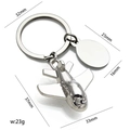 Silver metal 3D airplane keychain with oval tag and detailed aircraft model dimensions - X-264 Airplane With Tag