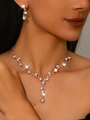 Elegant pearl and rhinestone jewelry set including necklace and earrings for evening events - Rose Gold Artificial Pearl Necklace and Stud Earrings Set (483) / Rose Gold
