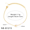Detail of gold chain bracelet with pearl flower and dimensions of 16cm plus 5cm extender - Pearl Flower Design (NB-B1215)