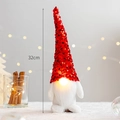 Lighted Christmas gnome with red sequined hat and plush beard tabletop decor, 32cm height - Red Light-up Short Leg Gnome