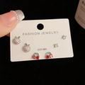 Minimalist S925 silver stud earring set featuring apple, cherry, and square stone designs - Silver-Rhinestone Apple Cherry Set (6#)