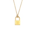 Polished gold necklace with square padlock pendant featuring an engraved letter W - Letter W