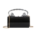 Elegant black acrylic evening box bag with silver lion head handle and gold chain - Black With Double Lion Handle