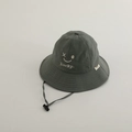 Detail of army green quick-dry sun hat with Lucky smile embroidery and windproof cord - Closed Eyes Smiley / Gray